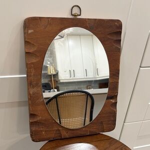 Carved Wooden Oval Mirror in Warm Brown
